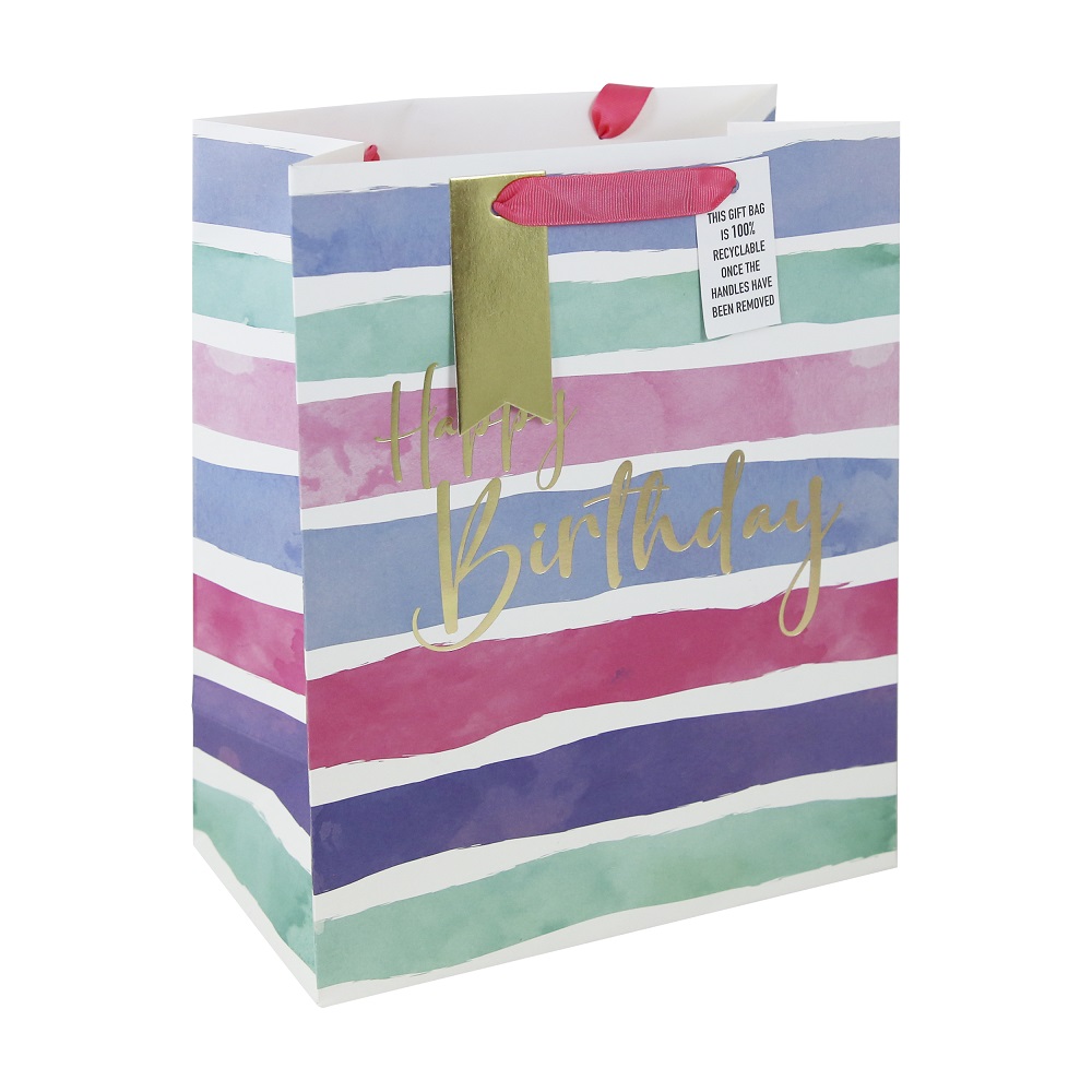 GIFT BAG FEMALE BDAY STRIPE L (33961-2C)